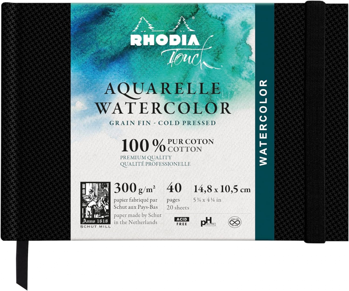 Альбом для акварели Rhodia Touch пейзаж A6 300 г, в твердой обложке Черный дневник универсальный для 1 11 классов 40 листов серьезная горилла твёрдая обложка ламинация soft touch блок офсет