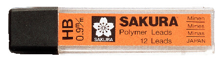 Стержни для механических карандашей Sakura HВ 0.9мм 12 шт в пенале SAKURA-XK-9#HB