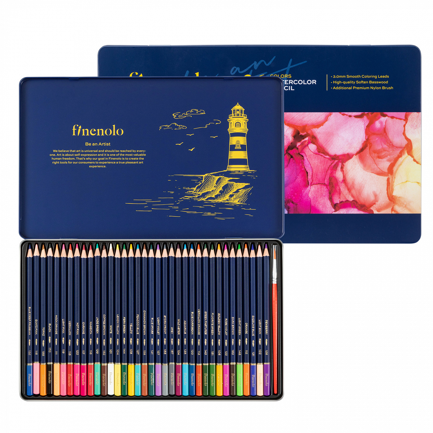 Набор карандашей акварельных Finenolo 36 цветов в металлическом пенале суперкурс по рисованию для продвинутых