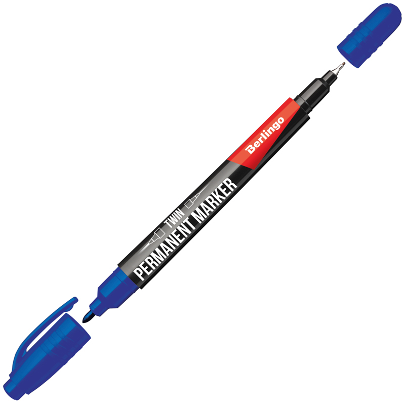 маркер перманентный двухсторонний pentel twin tip new 0 3 0 6 0 8 1 2 мм синий Маркер перманентный двухсторонний Berlingo 