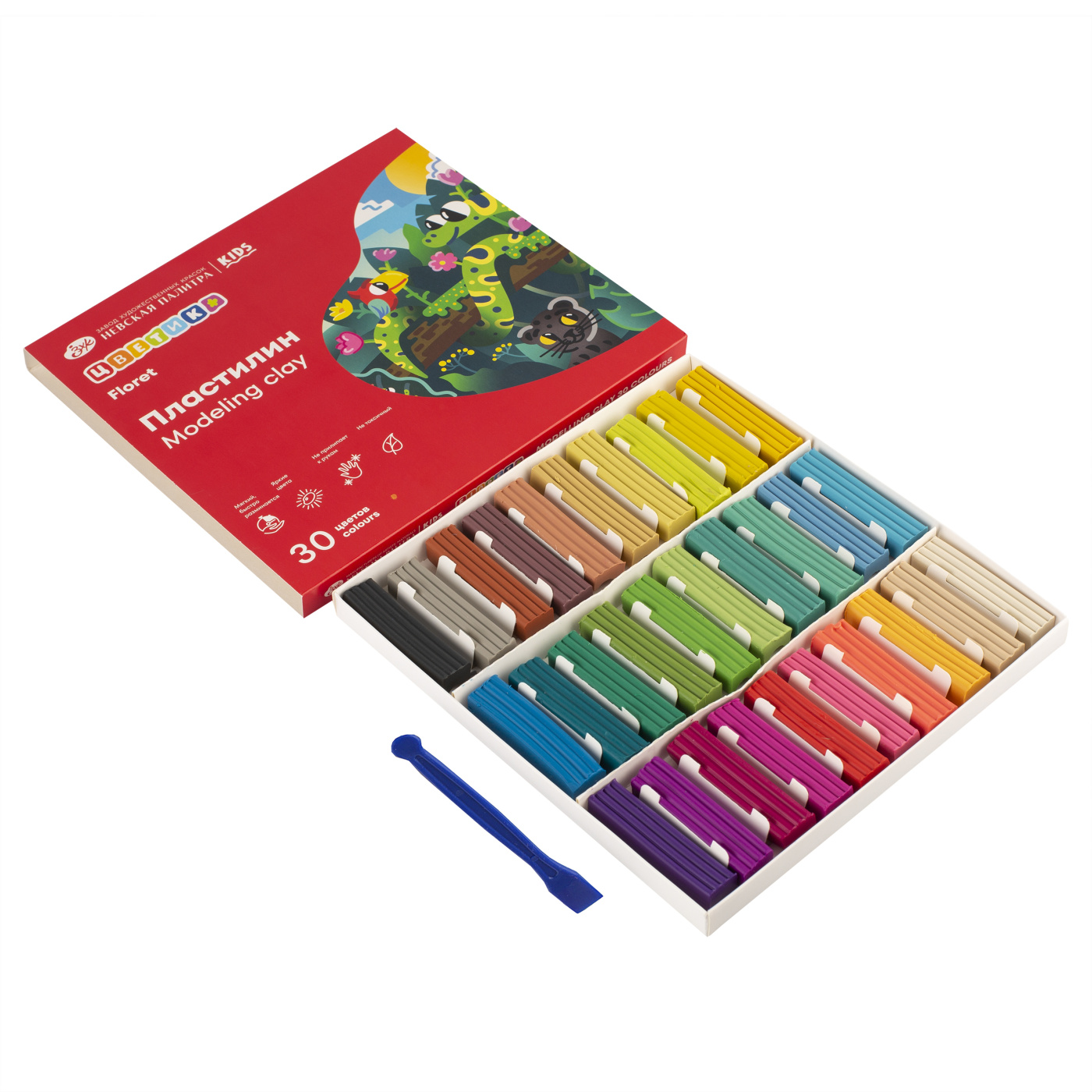 Набор пластилина детского классического Цветик со стеком 450 гр 30 цветов 491₽