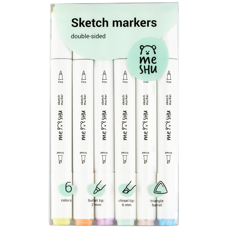 Набор маркеров для скетчинга MESHU 6 цв, пастельные цвета аниме раскраска аниме друзья