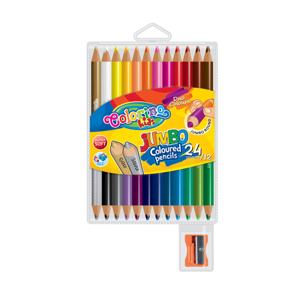 Набор карандашей цветных Colorino JUMBO, 12 шт / 24 цв, двухсторонние карандаши цветные 24 цвета двусторонние маша и медведь