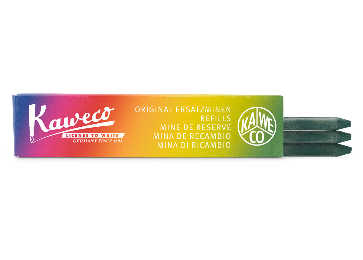 Набор грифелей для механических карандашей KAWECO 5,6 мм 3 шт зеленый в картонной упаковке набор грифелей для шариковых ручек kaweco d1 5шт 1 2 мм