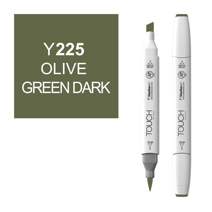 Маркер спиртовой BRUSH Touch Twin цв. Y225 оливковый зелёный маркер двухсторонний на спиртовой основе sketchmarker brush оливковый зеленый