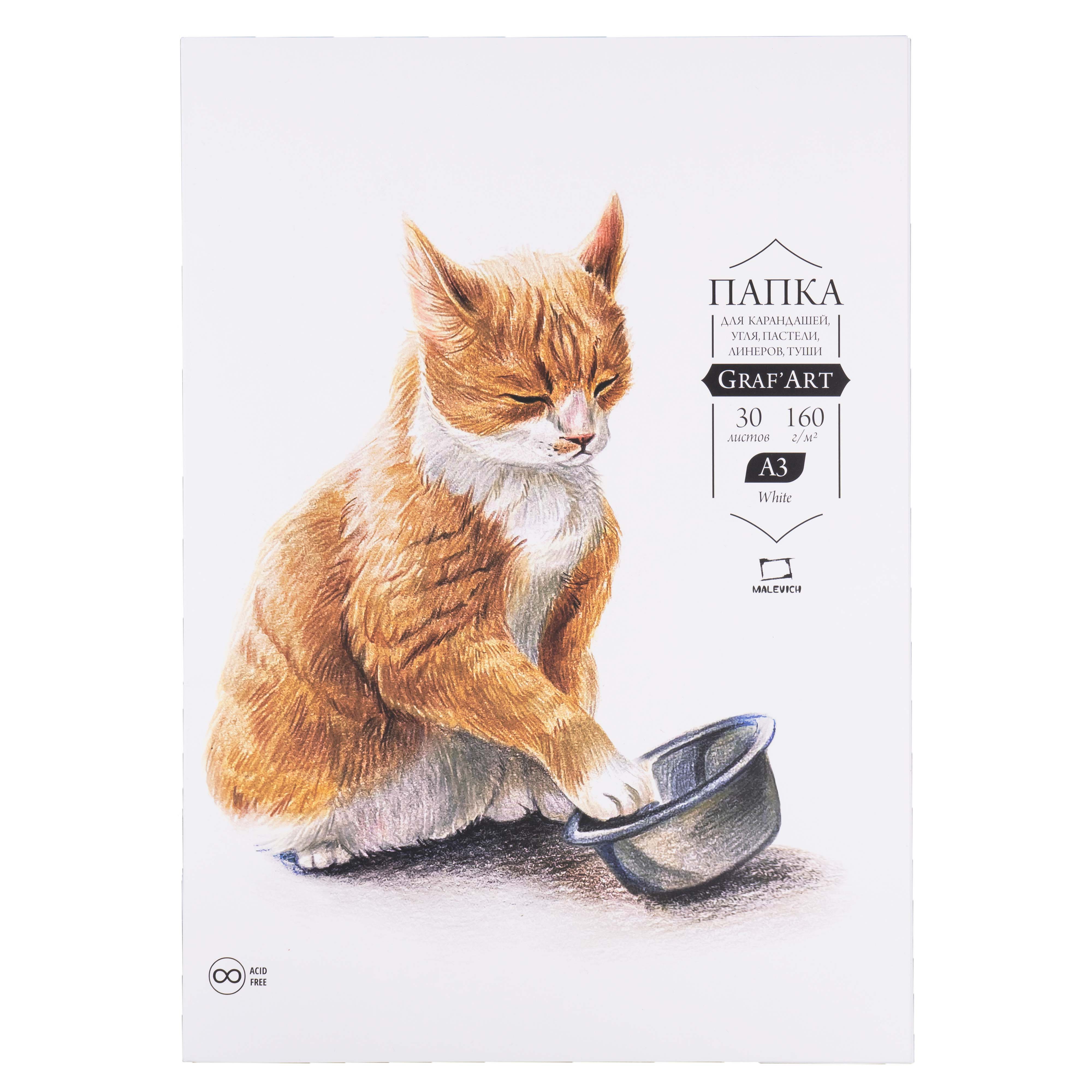 Папка с бумагой для рисования карандашами Малевичъ GrafArt А3 30 л 160 г 631₽