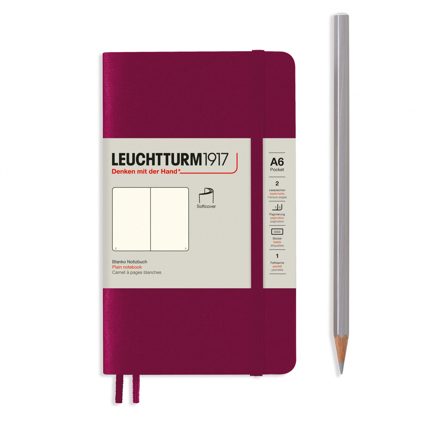 Записная книжка нелинованная Leuchtturm Pocket A6 123 стр., мягкая обложка винная