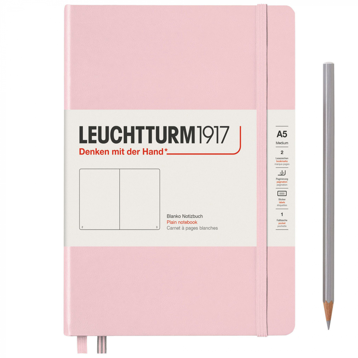 Записная книжка нелинованная Leuchtturm A5 251 стр., твердая обложка розовая