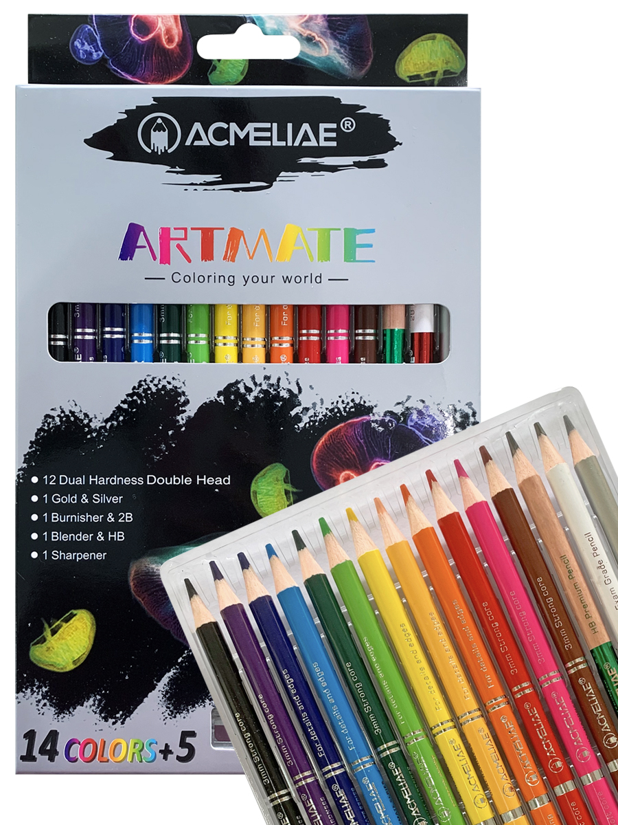 Набор карандашей цветных двусторонних ACMELIAE 15 шт + точилка, в картонном футляре Acm-43978 - фото 3