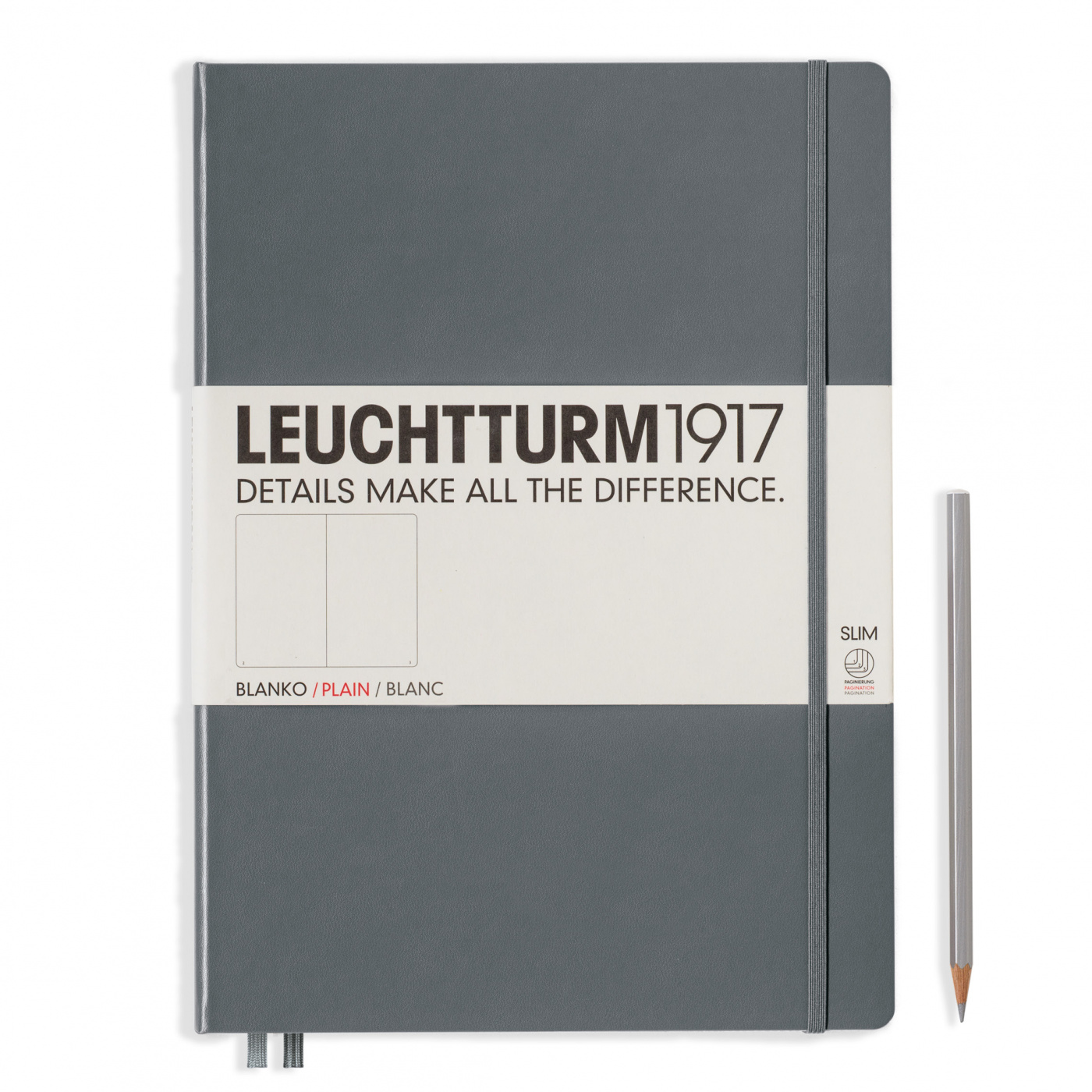 Записная книжка нелинованная Leuchtturm Master Slim А4+ 123 стр., твердая обложка глубокий серый Lecht-344816 - фото 1