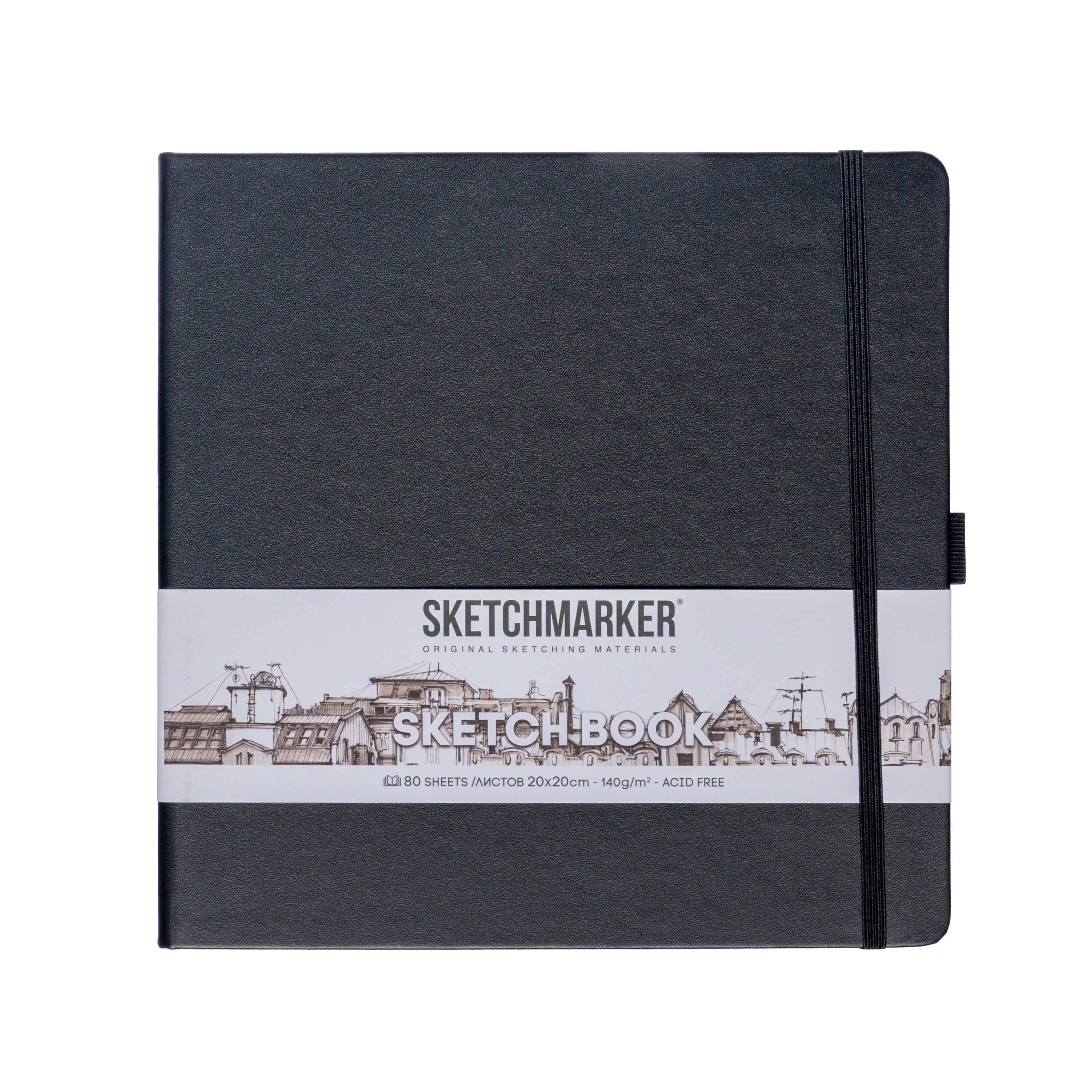 Блокнот для зарисовок Sketchmarker 20*20 cм 80 л 140 г, твердая обложка Черный