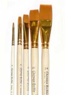 Кисть синтетика №16 плоская Живописные кисти "1222" длинная ручка п/лак