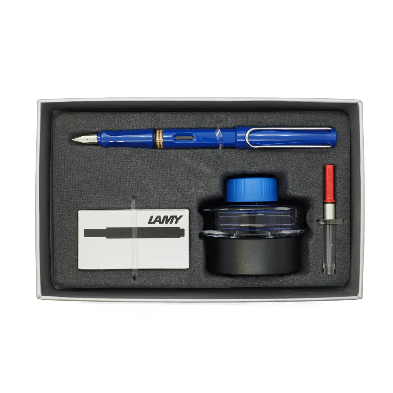 Набор ручка перьевая LAMY Safari, F корпус синий+ картридж черный+ чернила син.+ конвертер
