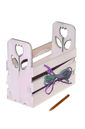 Коробка деревянная прямоугольная с резными ручками - тюльпан лавандовый 23х20х10 см GG-WBX 605/07-66