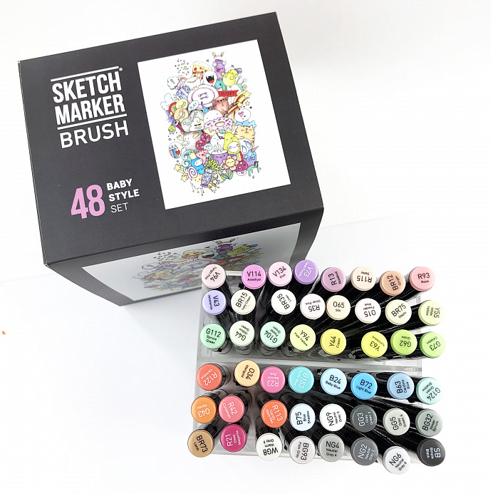 Набор маркеров Sketchmarker Brush 48 Baby style - Нежные тона (48 маркеров в пластиковом кейсе)