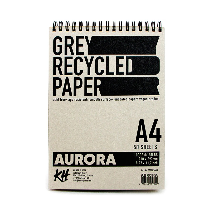 Скетчбук на спирали Aurora Recycled А4 50 л 110 г, серая бумага грамота школьная глобус карандаши бумага а4