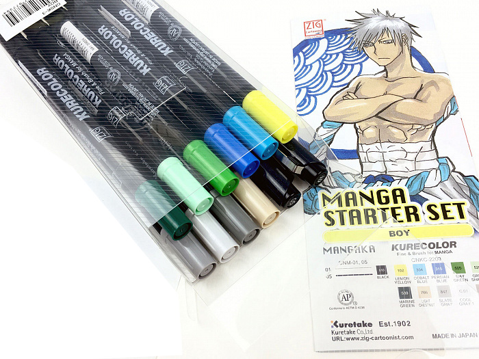 Набор маркеров ZIG Kurecolor Manga Cartoonist Piece Starter Set 3 Boy 10 шт+ 2 ручки ZIG-CNSK-3 - фото 2