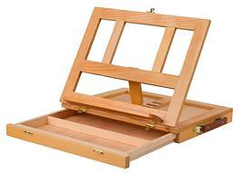 Мольберт настольный деревянный (вяз) с ящиком для красок, 33,5х26х5 см