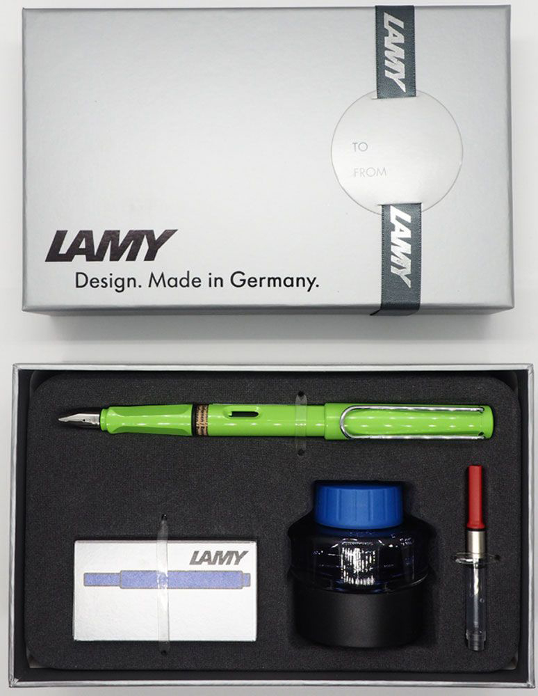 Набор ручка перьевая LAMY Safari, F корпус зеленый+ картридж синий+ чернила син.+ конвертер ?Lamy-4030633/1608927 ?Lamy-4030633/1608927 - фото 1