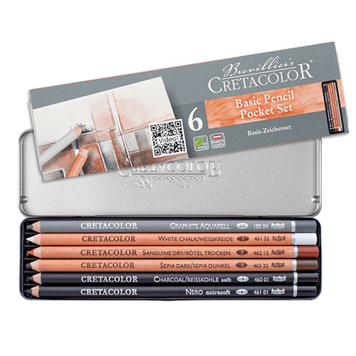 набор карандашей чернографитных cretacolor cleos 24 шт 9b 9h в металл коробке Набор карандашей для набросков и эскизов Cretacolor 