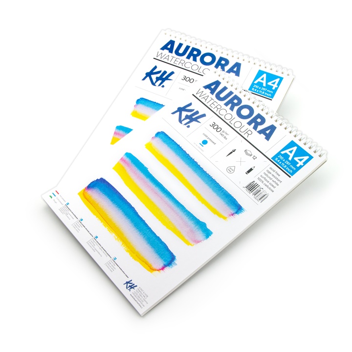 Альбом для акварели на спирали Aurora Cold А4 12 л 300 г 100% целлюлоза бумага для акварели aurora 54х78 см 300 г горячего пресования