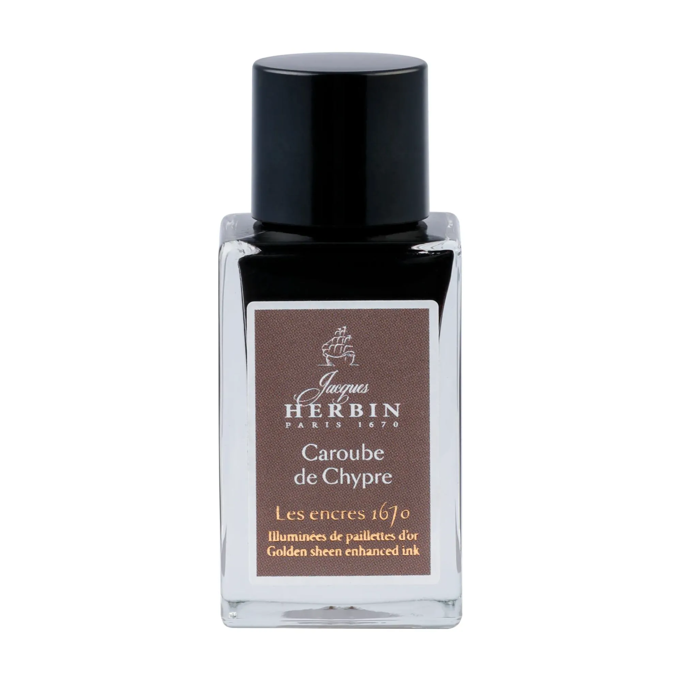 Чернила в банке Herbin Prestige 1670, 15 мл, Caroube de Chypre Коричневый с золотыми блестками