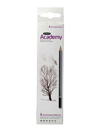 Набор карандашей чернографитных Derwent "Academy" 6 шт 3B-2H в полиэтиленовой упаковке