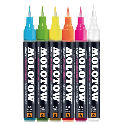 Molotow Grafx UV-Fluorescent 6 Color Basic-Set 1mm Brush Tip