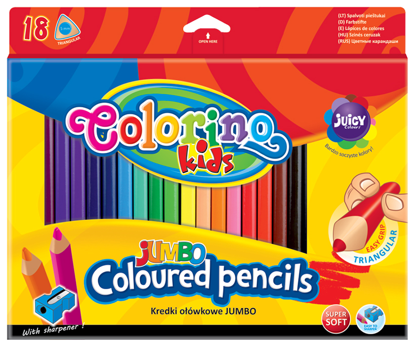 Набор карандашей цветных Colorino JUMBO 18 цветов + точилка точилка 1отв pastel с кнопкой ассорти