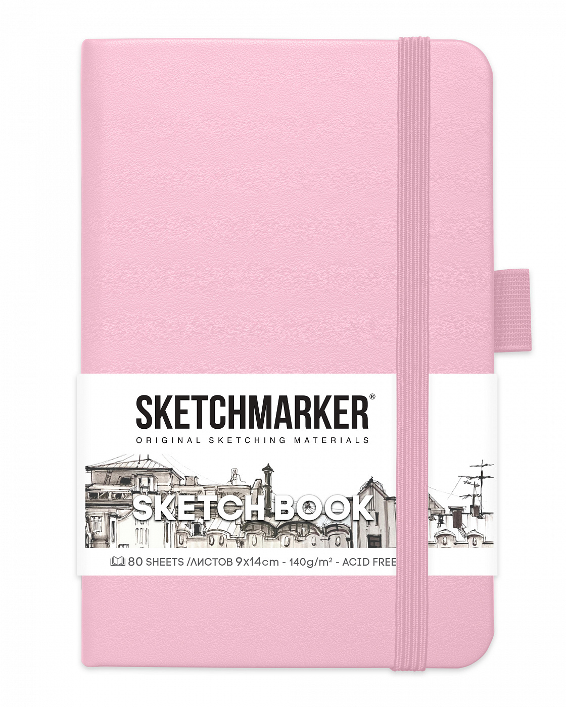 Блокнот для зарисовок Sketchmarker 9х14 см 80 л 140 г, твердая обложка Розовый дневник универсальный для 1 11 классов 48 листов velvet твердая обложка искусственная кожа термотиснение ляссе блок 70 г м2 розовый