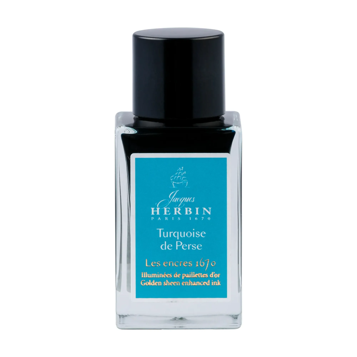 Чернила в банке Herbin Prestige 1670, 15 мл, Turquoise de Perse Бирюзовый с золотыми блестками