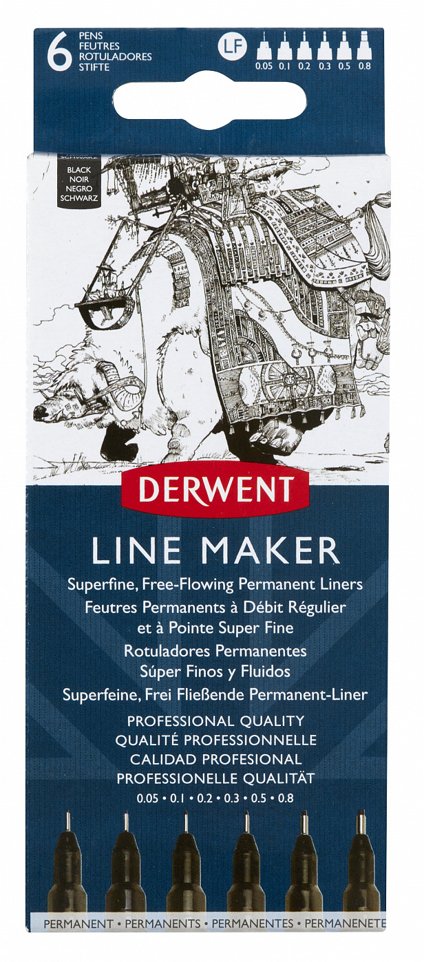 ручка капиллярная derwent line maker 0 8 мм черная Набор капиллярных ручек Derwent 