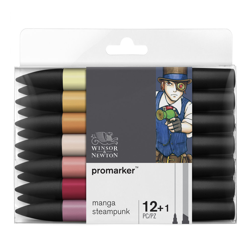 Набор маркеров ProMarker Manga Steampunk 12 цветов + 1 блендер, вариант 2 маркеры для скетчинга 79цв блендер colorful tones двусторонние скошенный пулевидный наконечники тканев чехол
