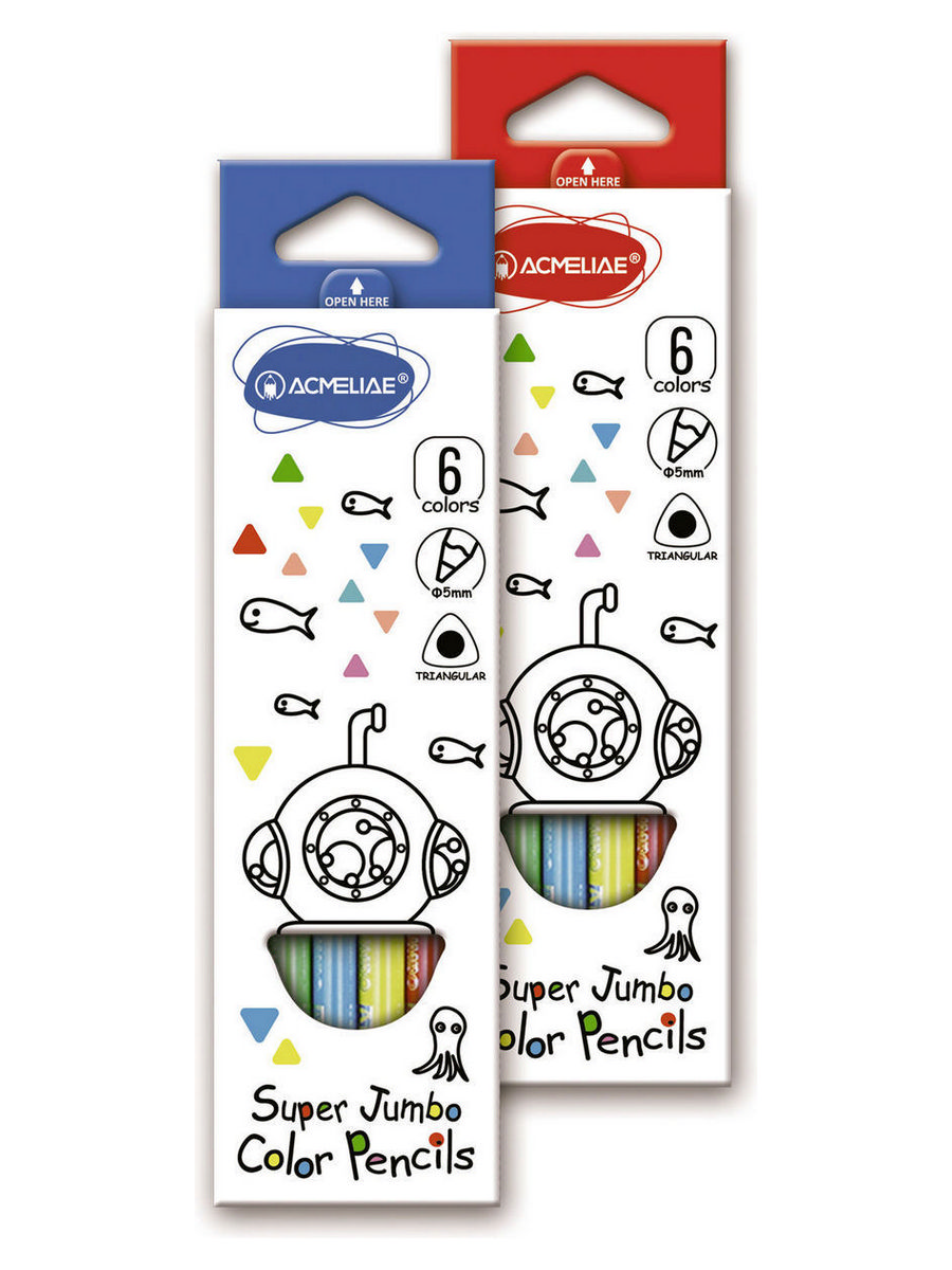 Набор карандашей цветных утолщенных трехгранных Acmeliae 6 цв. в картонном футляре набор для детского творчества аппликация фигурная мозаика пингвинчики