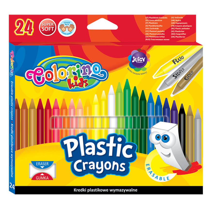 Набор мелков восковых Colorino 24 цвета, стираемые учимся рисовать прописи первоклассника