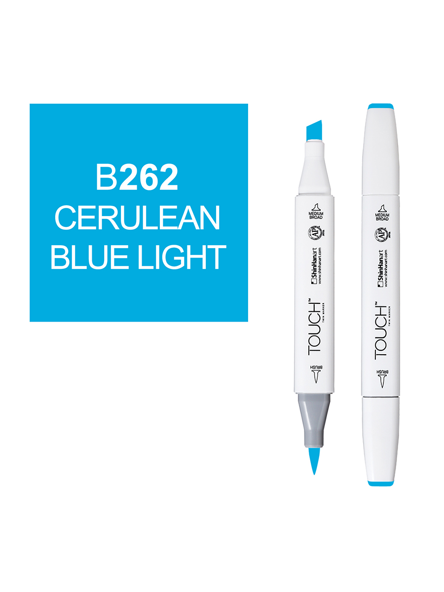 Маркер спиртовой BRUSH Touch Twin цв. B262 лазурный голубой маркер кисть акварельный koi блендер
