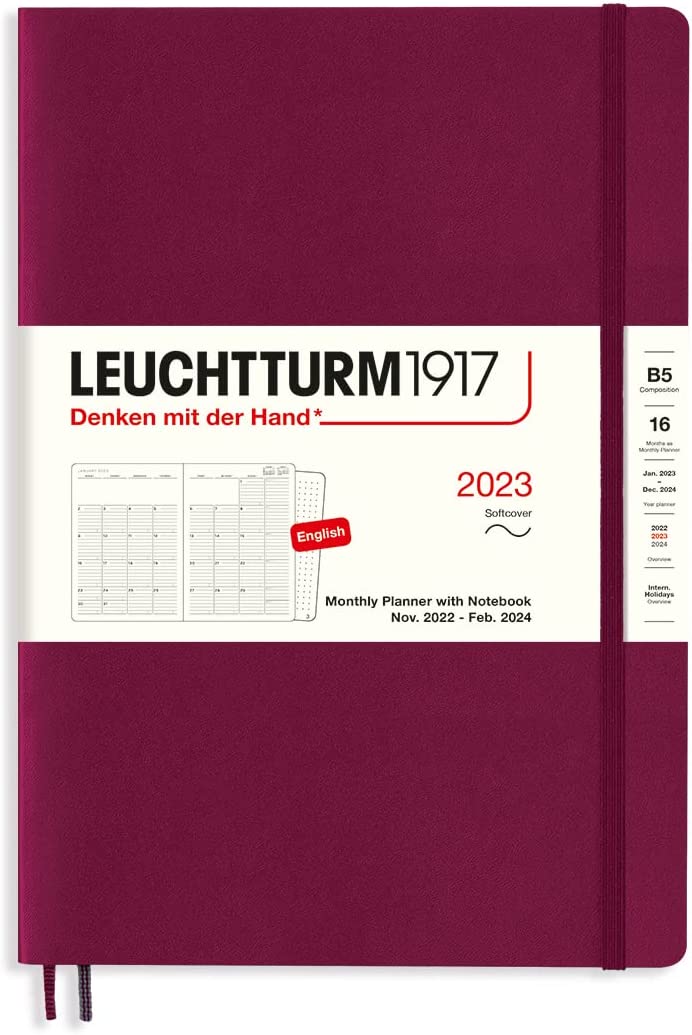 Планер-блокнот ежемесячный Leuchtturm1917 Composition B5 на 2023г (16мес) 68 л, тв. обл, цвет: Портв планер недат а4 36л абонент не доступен скоба вертик