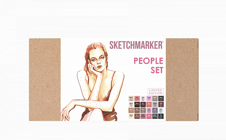 Набор маркеров Sketchmarker People color 24 шт + набор линеров и скетчбук