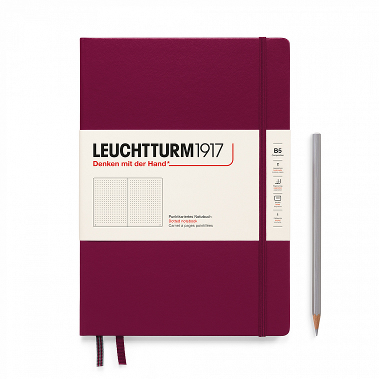 Блокнот в точку Leuchtturm1917 Composition B5 109 л, твердая обложка Красный Портвейн 606x758