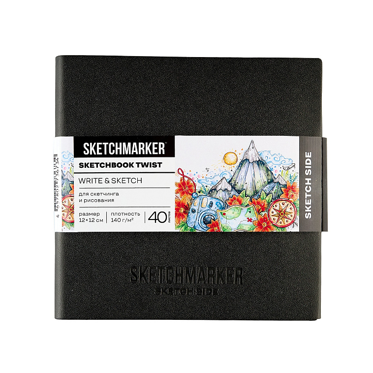 Скетчбук Sketchmarker Sketch&Write, 2 в 1, мягкая обл. черная, 12х12 см 40 л 140 г, бум. белая / 12х 606x758