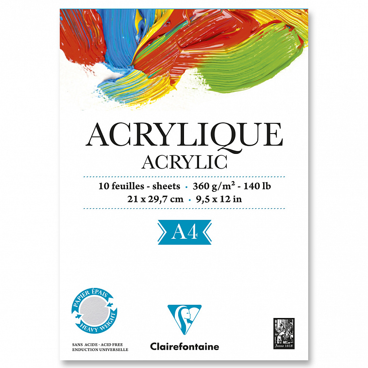 Альбом-склейка для акрила Clairefontaine "Acrylic" 21х29,7 см 10 л 360 г 