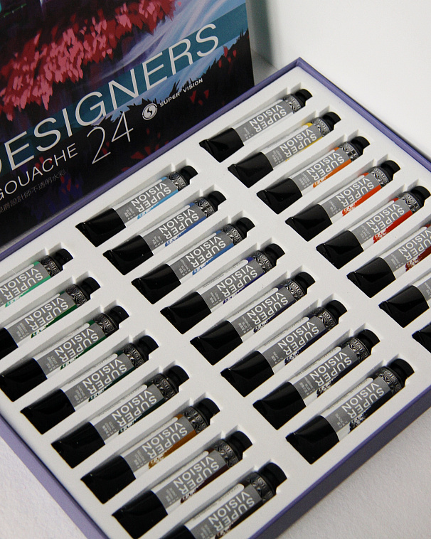 Набор гуаши дизайнерской Super Vision 24 цвета в тубах, в картонной коробке