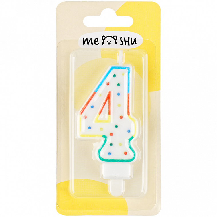 Свеча для торта с держателем MESHU "Цифра 4", 8,5 см, блистер 606x758