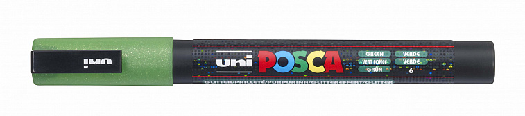 Маркер UNI "POSCA" PC-3ML, 0,9-1,3 мм, наконечник пулевидный, цвет зеленый с блёстками 606x758