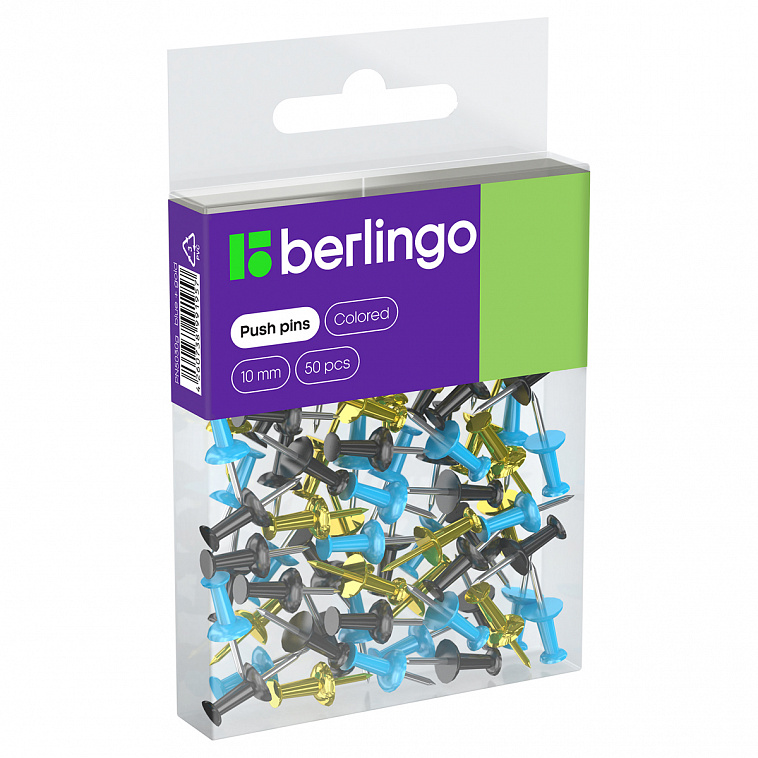 Кнопки силовые Berlingo 50 шт., цветные, ПВХ упак., европодвес, голубой+золотой