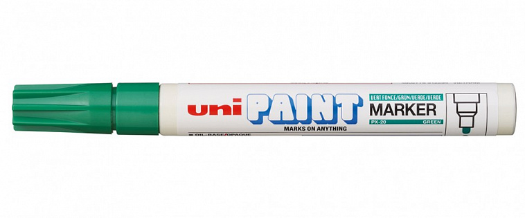 Маркер-краска Uni "Paint" PX-20, 2,2-2,8 мм, алюминиевый корпус, зеленый 606x758
