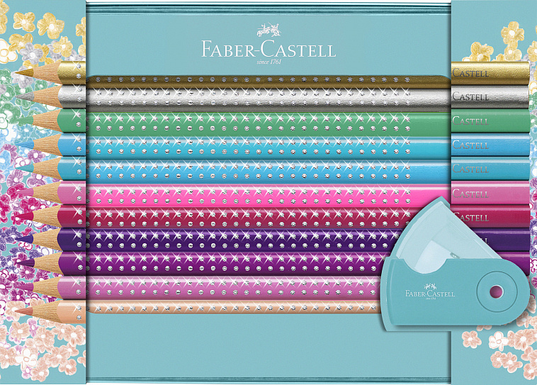 Набор карандашей цветных Faber-castell "Sparkle" 20 шт + точилка, в металлической коробке