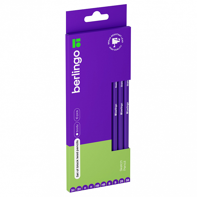Набор карандашей чернографитных Berlingo "Sketch Pencil" 10 шт., 3H-3B, заточен., картон. упаковка, 