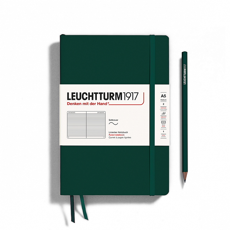 Блокнот в линейку Leuchtturm1917 "Natural Colors" 14,5x21 см 61 л, мягкая обложка, цвет:  Зеленый ле 606x758