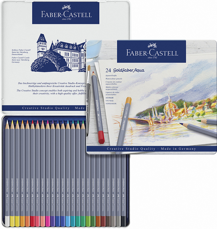 Набор цветных карандашей акварельных Faber-castell "Goldfaber Aqua" 24 цв, в металлической коробке